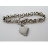 HM silver Tiffany style bracelet with heart 7.75" 31g