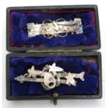 2x silver and gold MIZPAH brooches in leather case