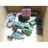 Box of Dinky and Britain's vehicles and huts