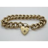 Ladies very chunky solid 9ct gold 8" bracelet with lock and chain 97g