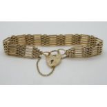 9ct gold 5 bar gate bracelet with lock and chain 18g