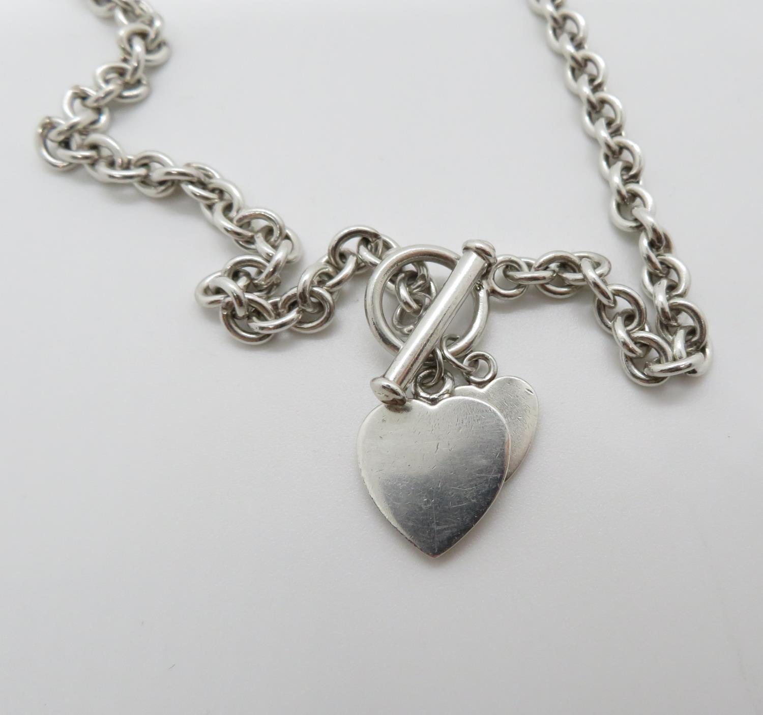 HM silver Tiffany style necklace with 2x hearts 36.1g - Image 2 of 2