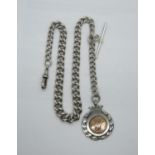 HM silver watch chain 66g with gold and silver fob