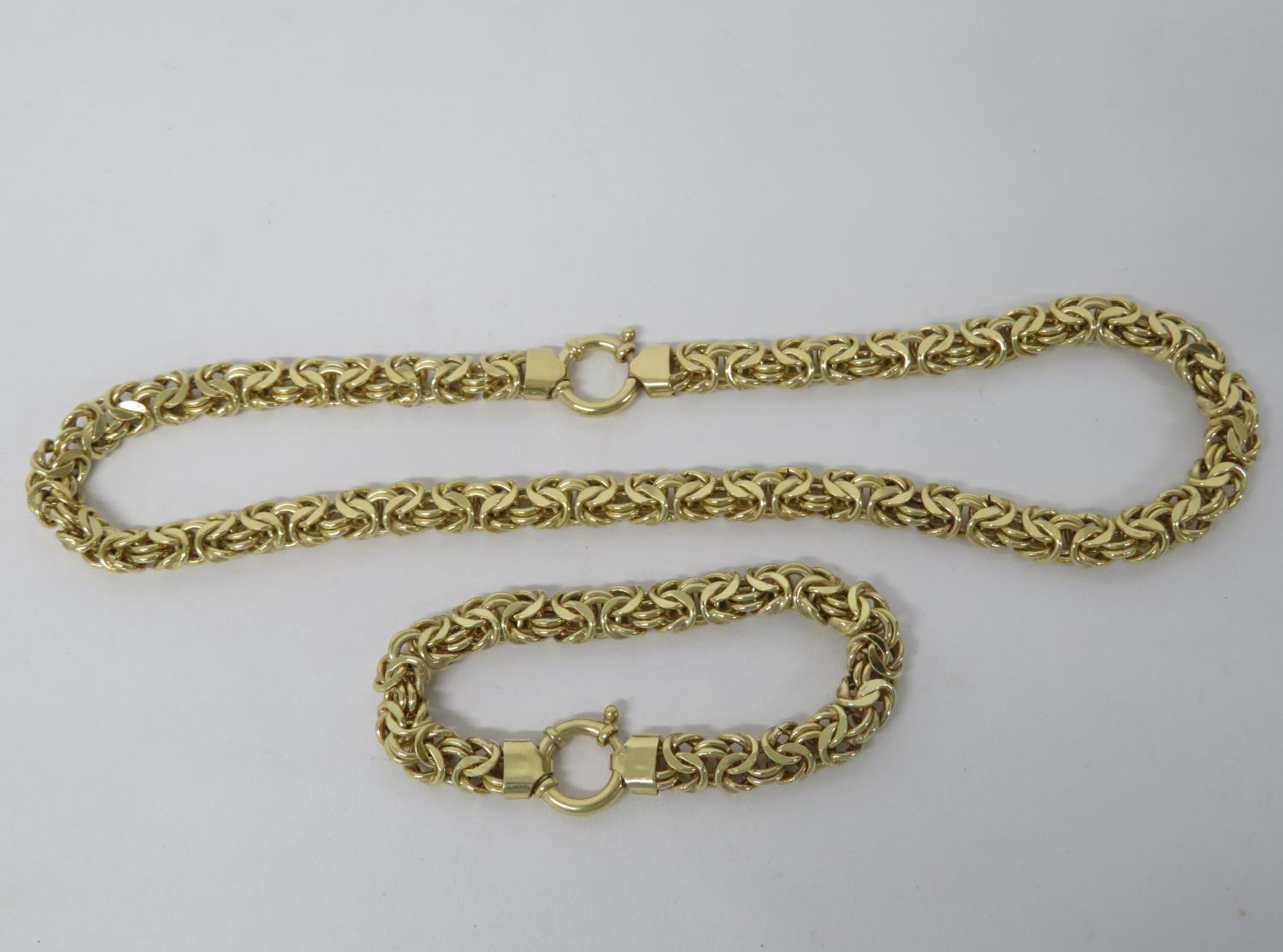 Gold on silver Byzantine link bracelet with matching necklace 18" fully HM 60g