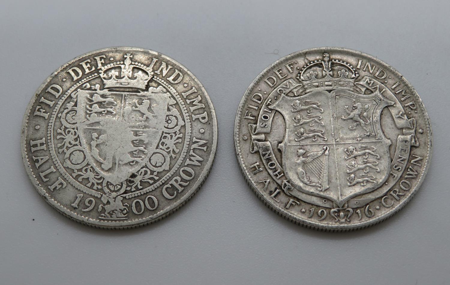 2x half crowns 1900 and 1916