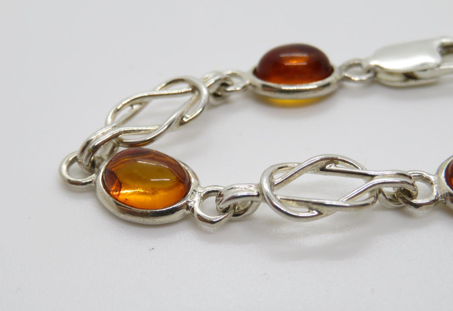 Silver bracelet set with Baltic Amber 7" 7.3g - Image 2 of 2