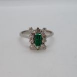 18ct white gold emerald and diamond ring stunning rectangular emerald 6.24mm 3.54mm wide size M
