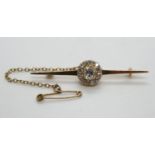 15ct bar brooch with .75ct excellent quality diamonds