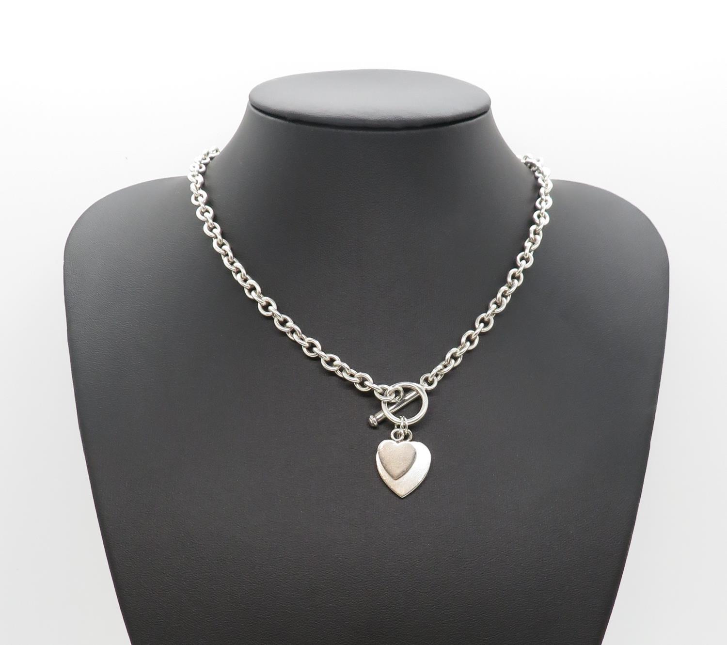 HM silver Tiffany style necklace with 2x hearts 36.1g