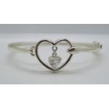 HM silver heart bangle with heart shaped CZ 9.6g