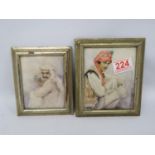 Painted onto ivory miniature watercolours by late E Janet Laing RMS (Pair)