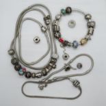 Collection of silver Pandoras with chains and bracelets 150g
