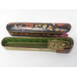 Very early papier mache writing case from Kashmir 1875 with flowers, birds and also contains inner