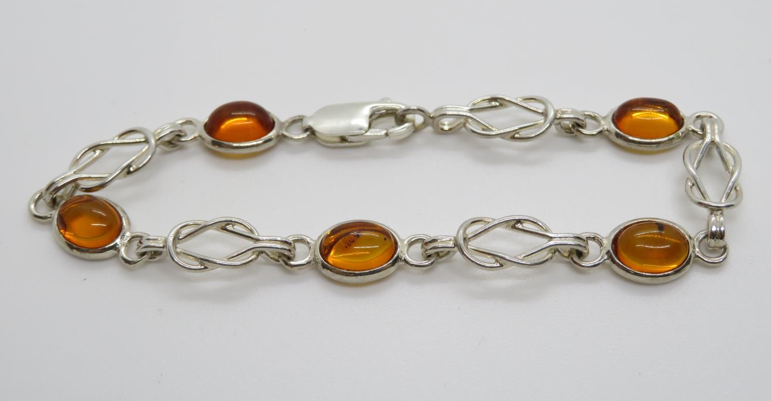 Silver bracelet set with Baltic Amber 7" 7.3g