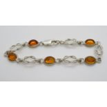 Silver bracelet set with Baltic Amber 7" 7.3g