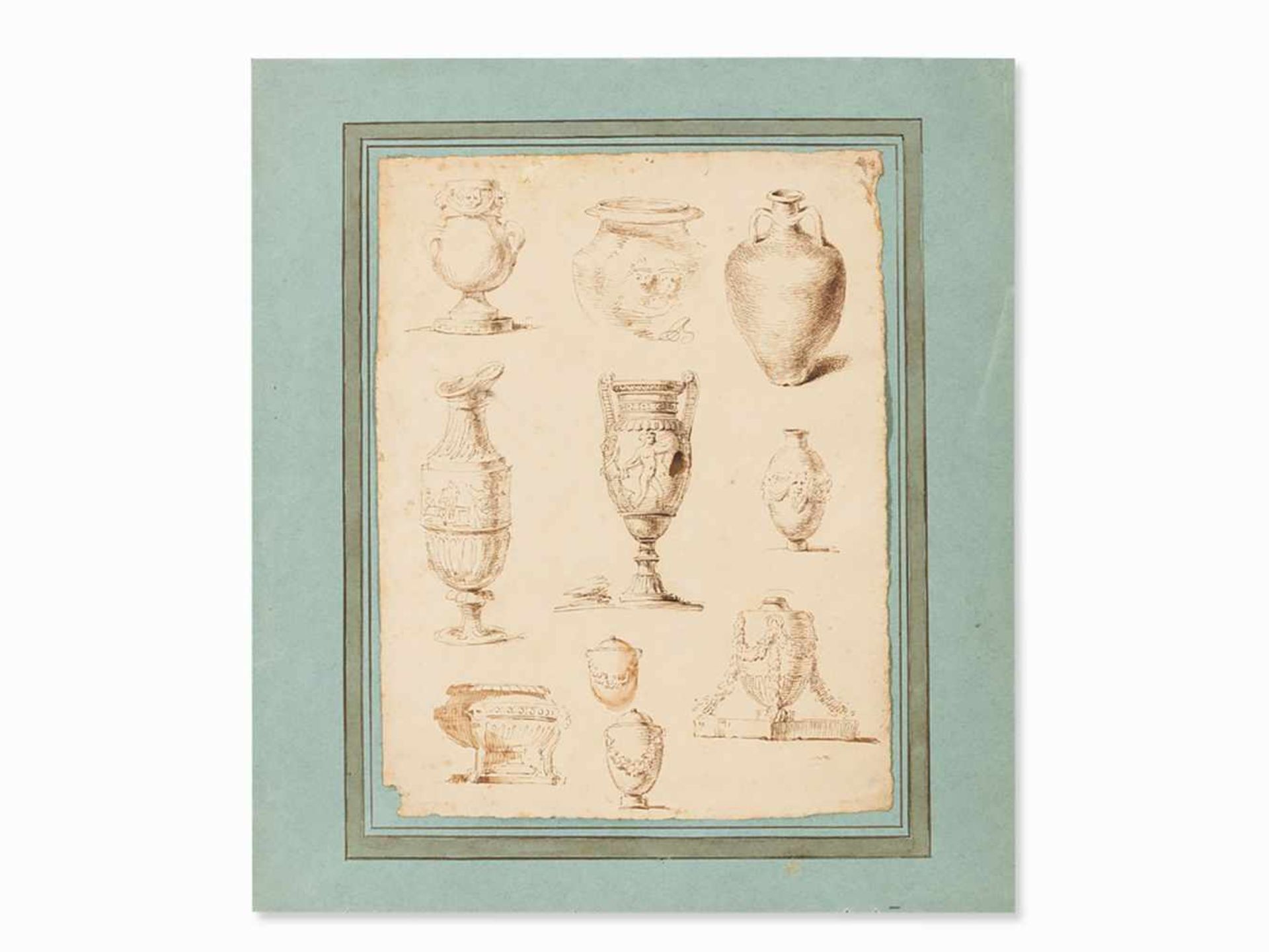 Study with Roman Vases, Pen and Ink Drawing, Italy, c. 1800 - Bild 2 aus 8