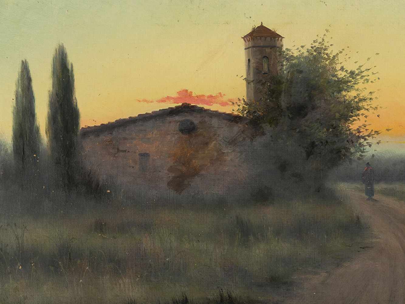 Vidal, Oil Panting, Landscape with Sunset, Spain, 1st H 20th C. - Image 3 of 9