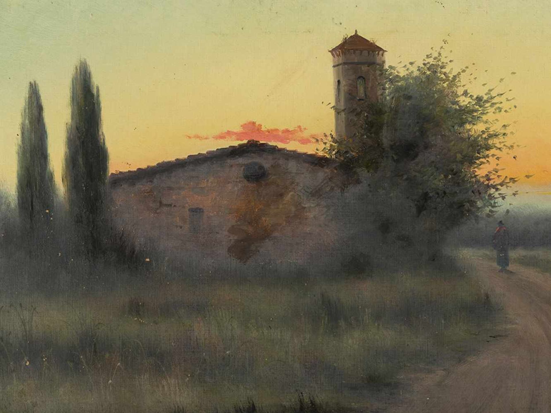 Vidal, Oil Panting, Landscape with Sunset, Spain, 1st H 20th C. - Bild 3 aus 9