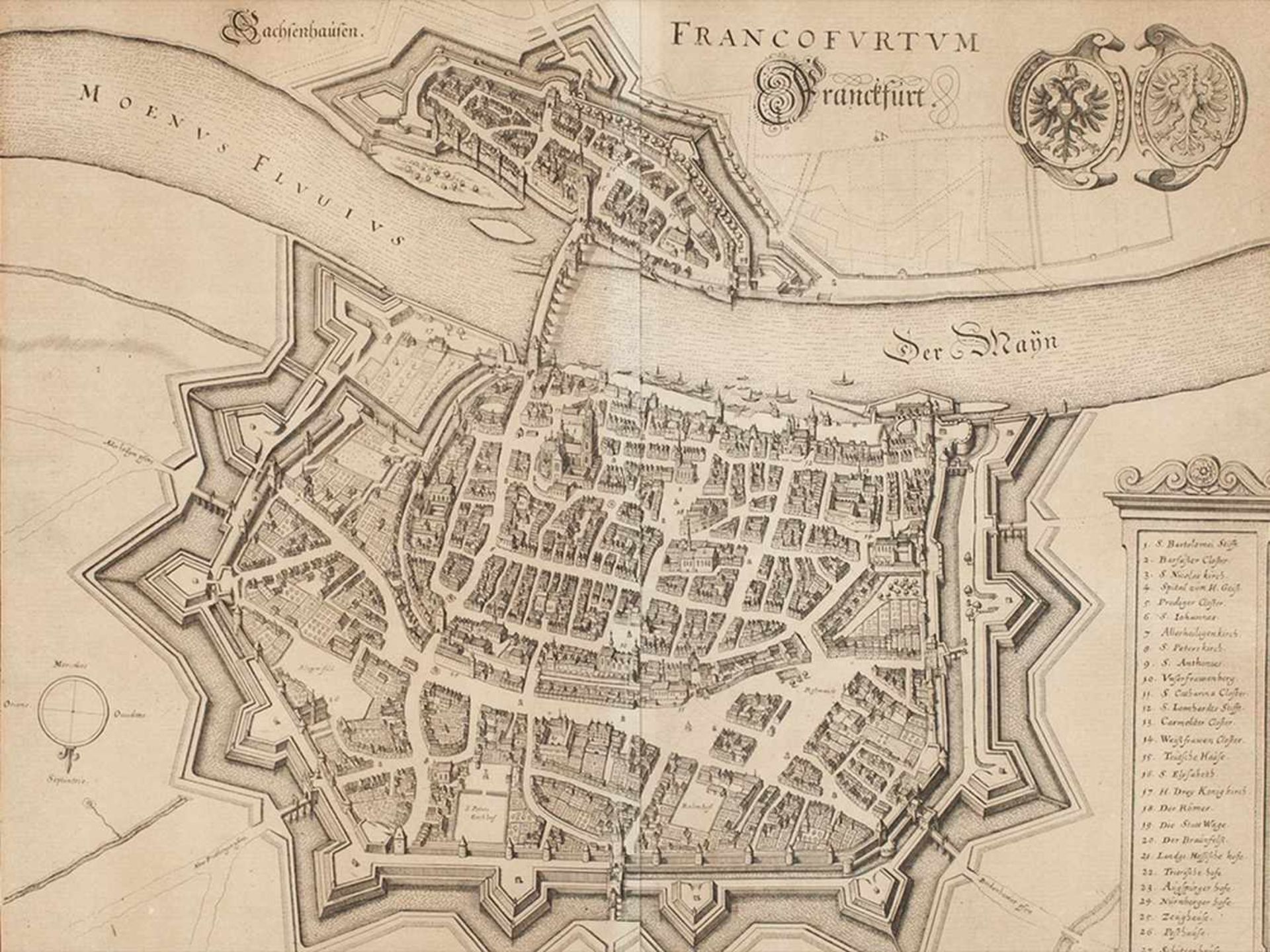 Matthäus Merian, Birds-Eye View of “Franckfurt”, 1645/ 19th C<br /