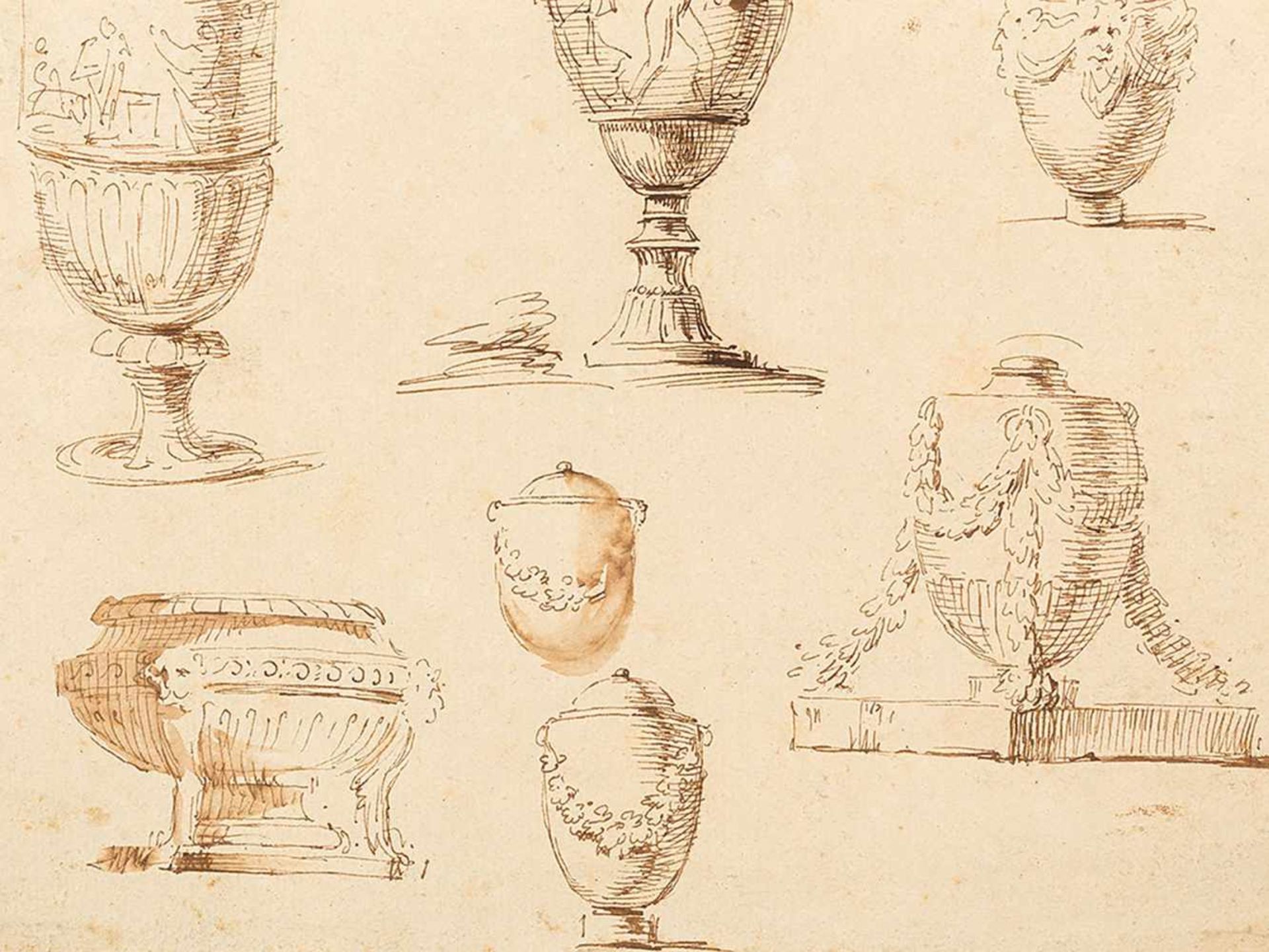 Study with Roman Vases, Pen and Ink Drawing, Italy, c. 1800 - Bild 6 aus 8