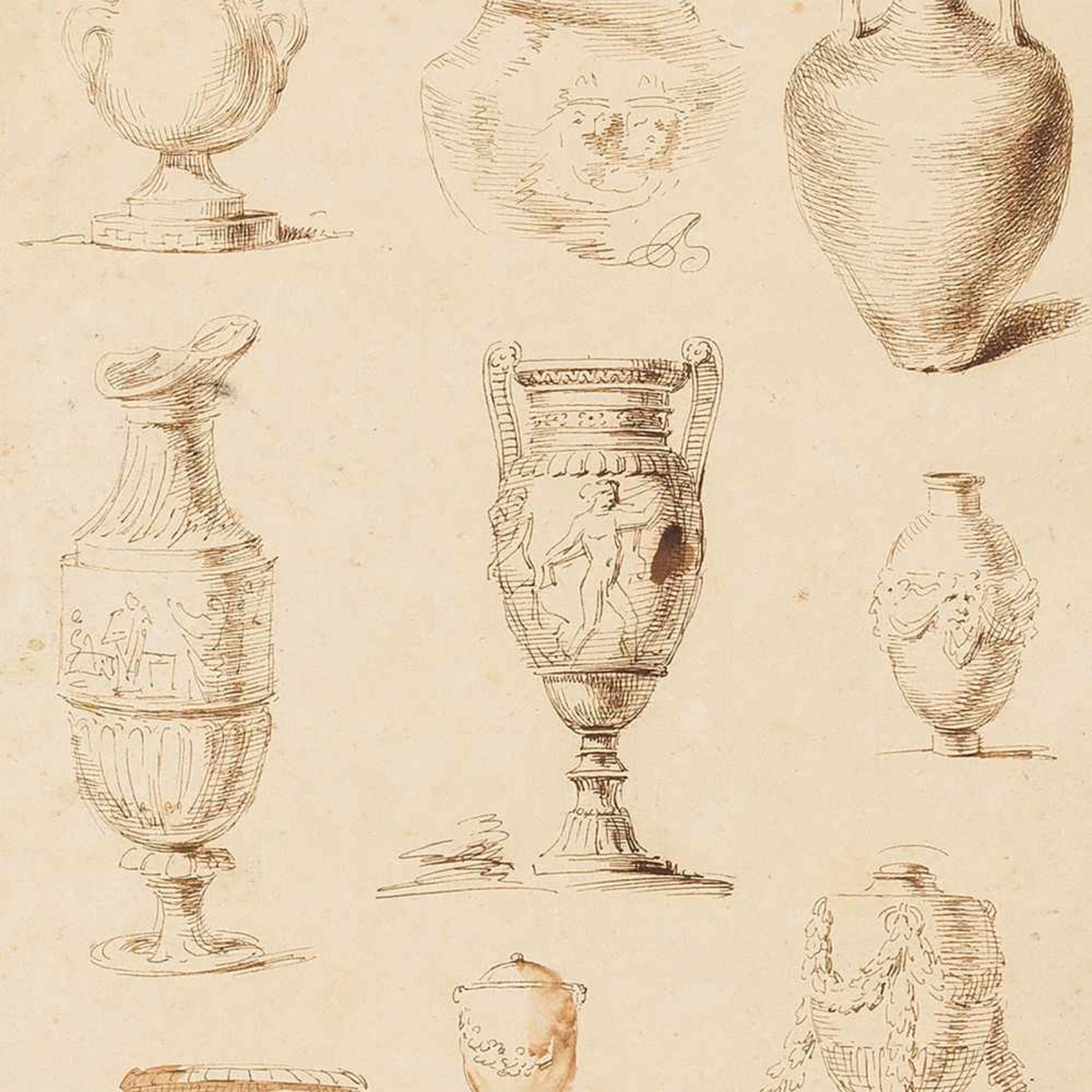 Study with Roman Vases, Pen and Ink Drawing, Italy, c. 1800 - Bild 8 aus 8