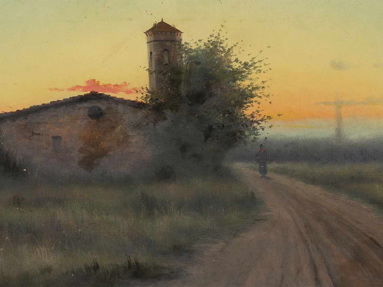 Vidal, Oil Panting, Landscape with Sunset, Spain, 1st H 20th C. - Image 4 of 9