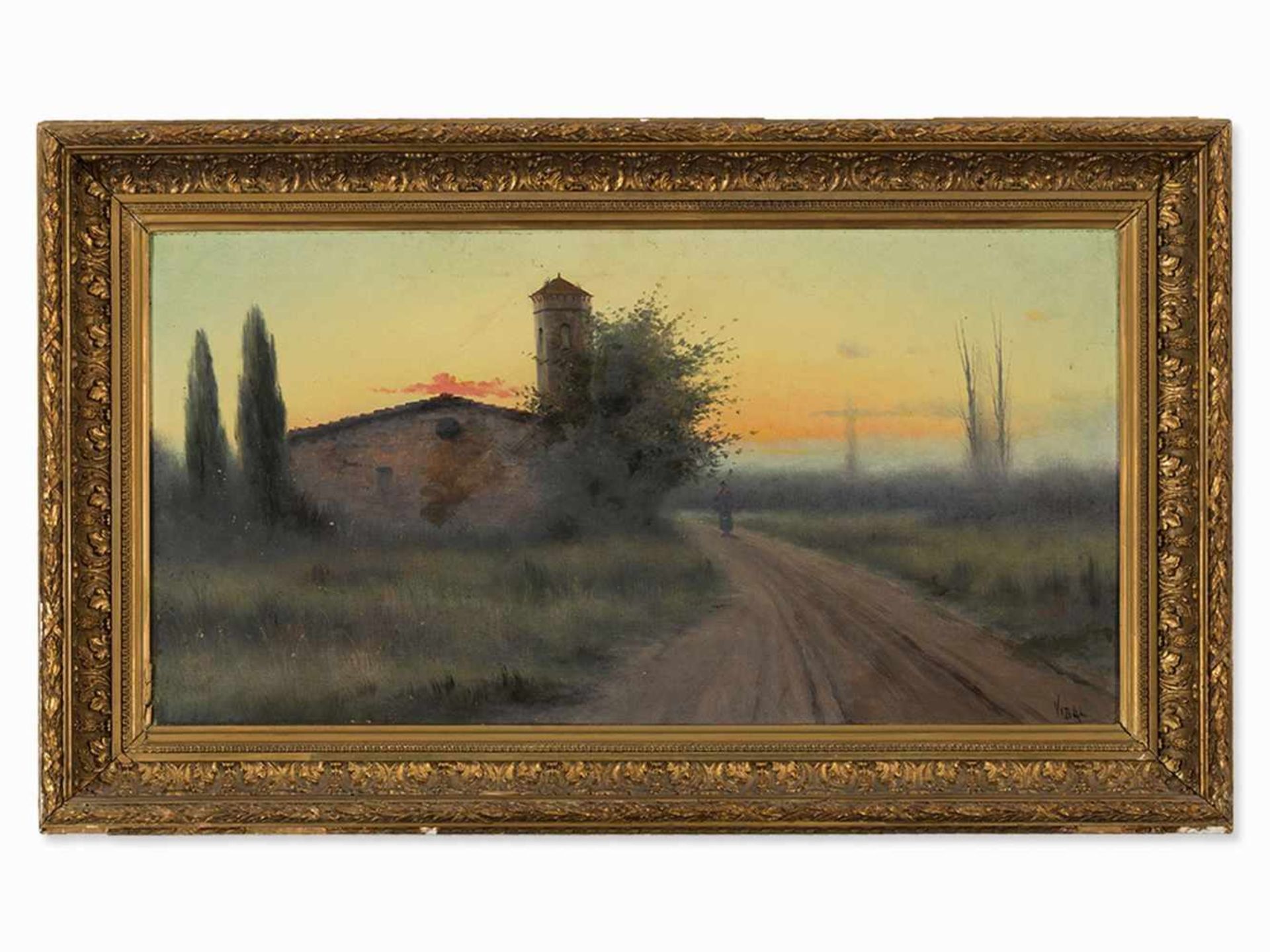 Vidal, Oil Panting, Landscape with Sunset, Spain, 1st H 20th C.