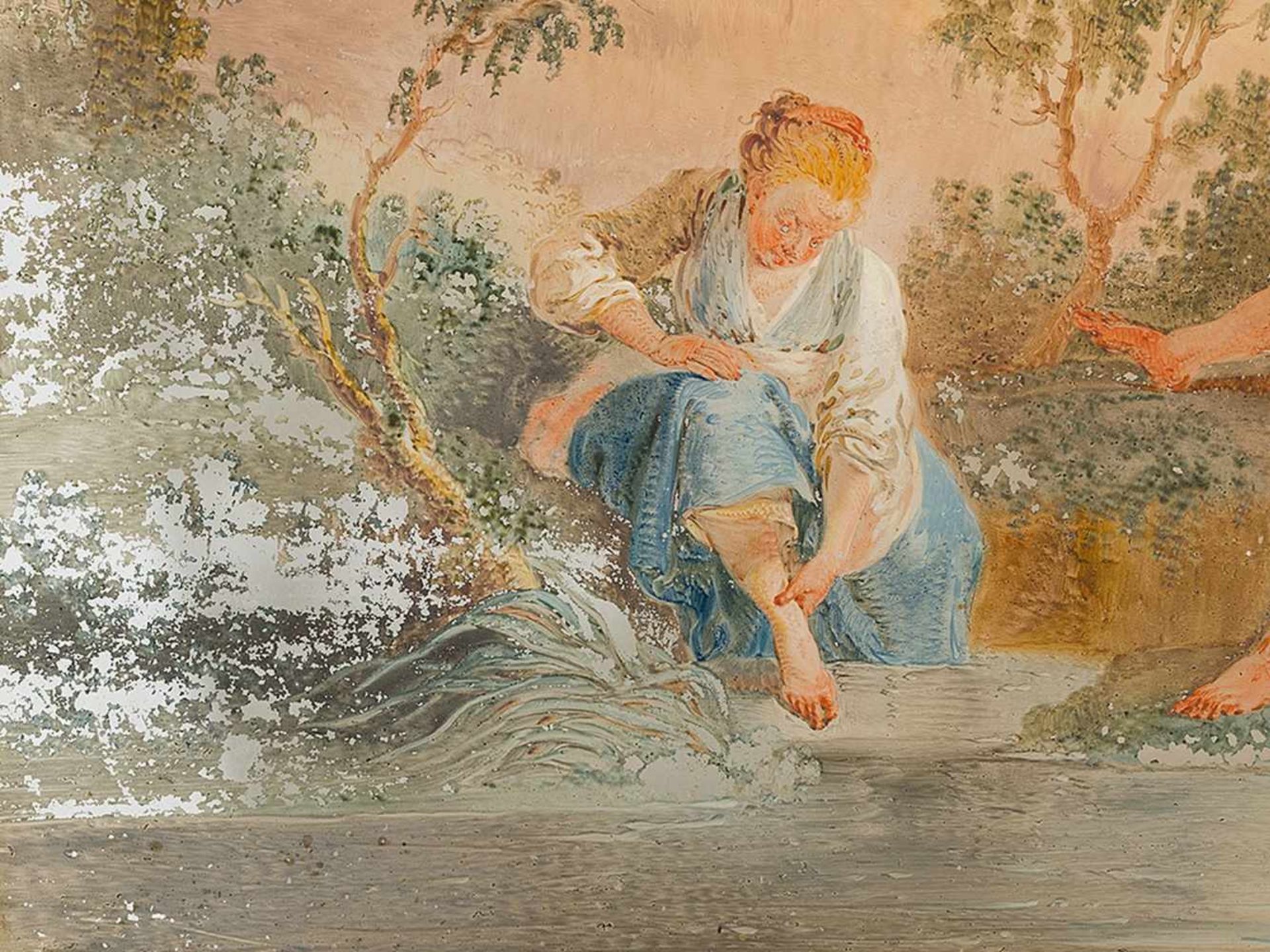 Children By the River, Reverse Glass Painting, French, 18th C. - Bild 6 aus 9