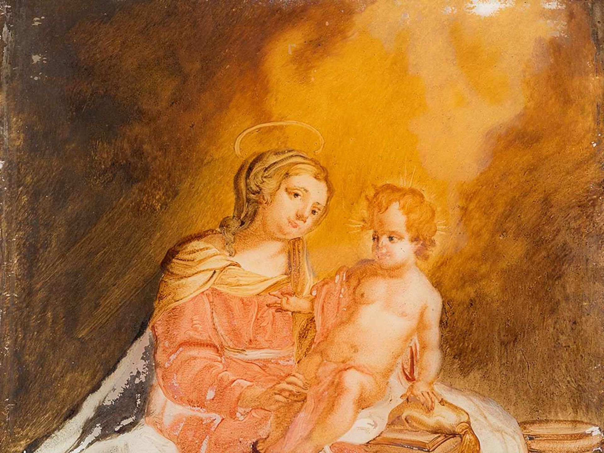 Madonna & Child, Reverse Glass Painting, Spanish School 18th C. - Bild 3 aus 8