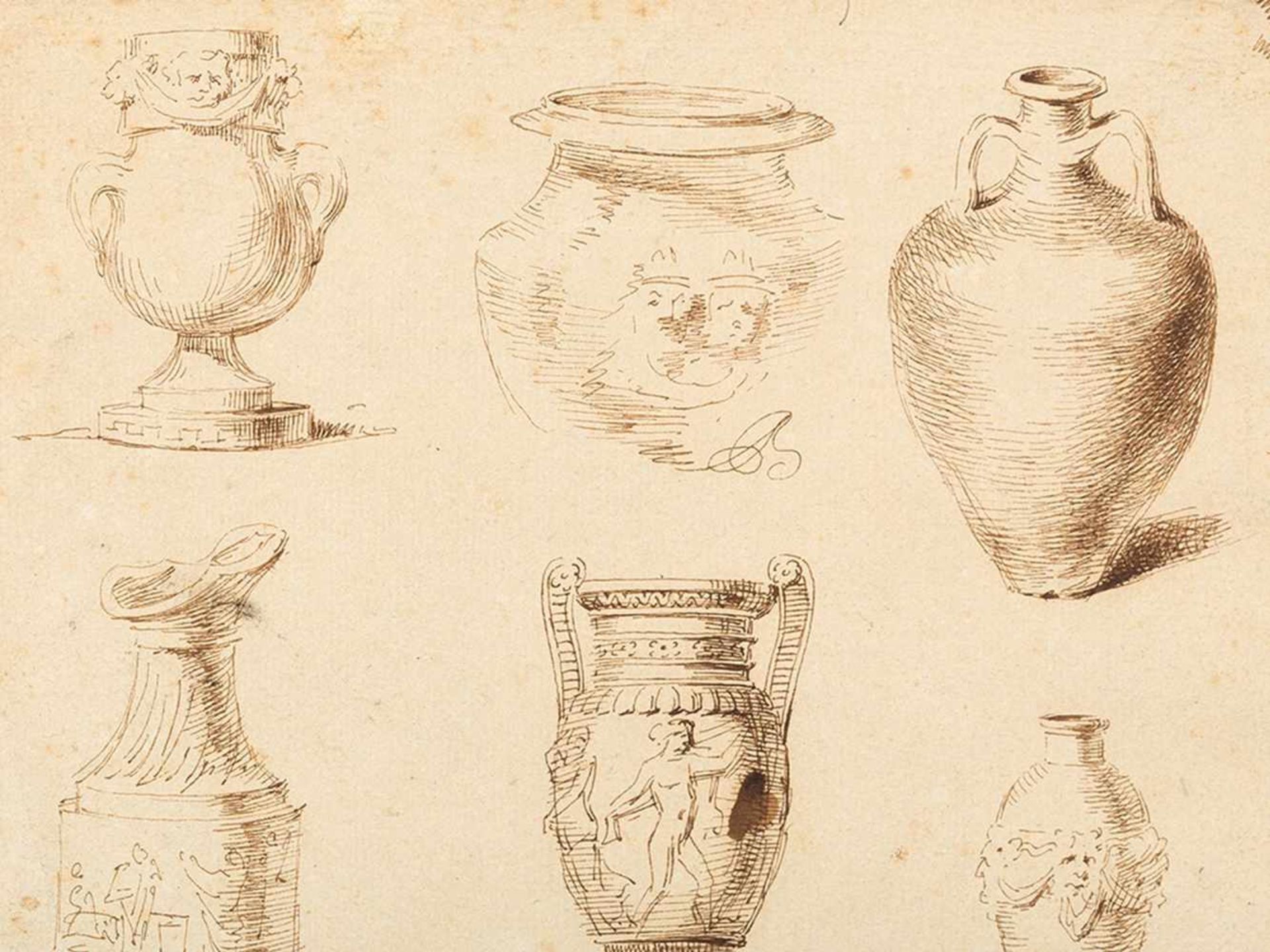 Study with Roman Vases, Pen and Ink Drawing, Italy, c. 1800 - Bild 5 aus 8