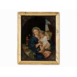 After P. Mignard, Madonna with Grapes, Reverse Glass Painting