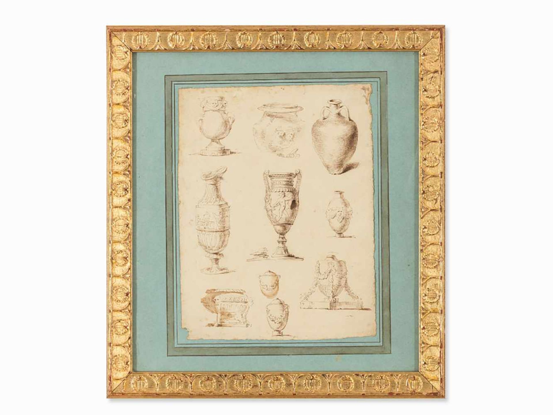 Study with Roman Vases, Pen and Ink Drawing, Italy, c. 1800