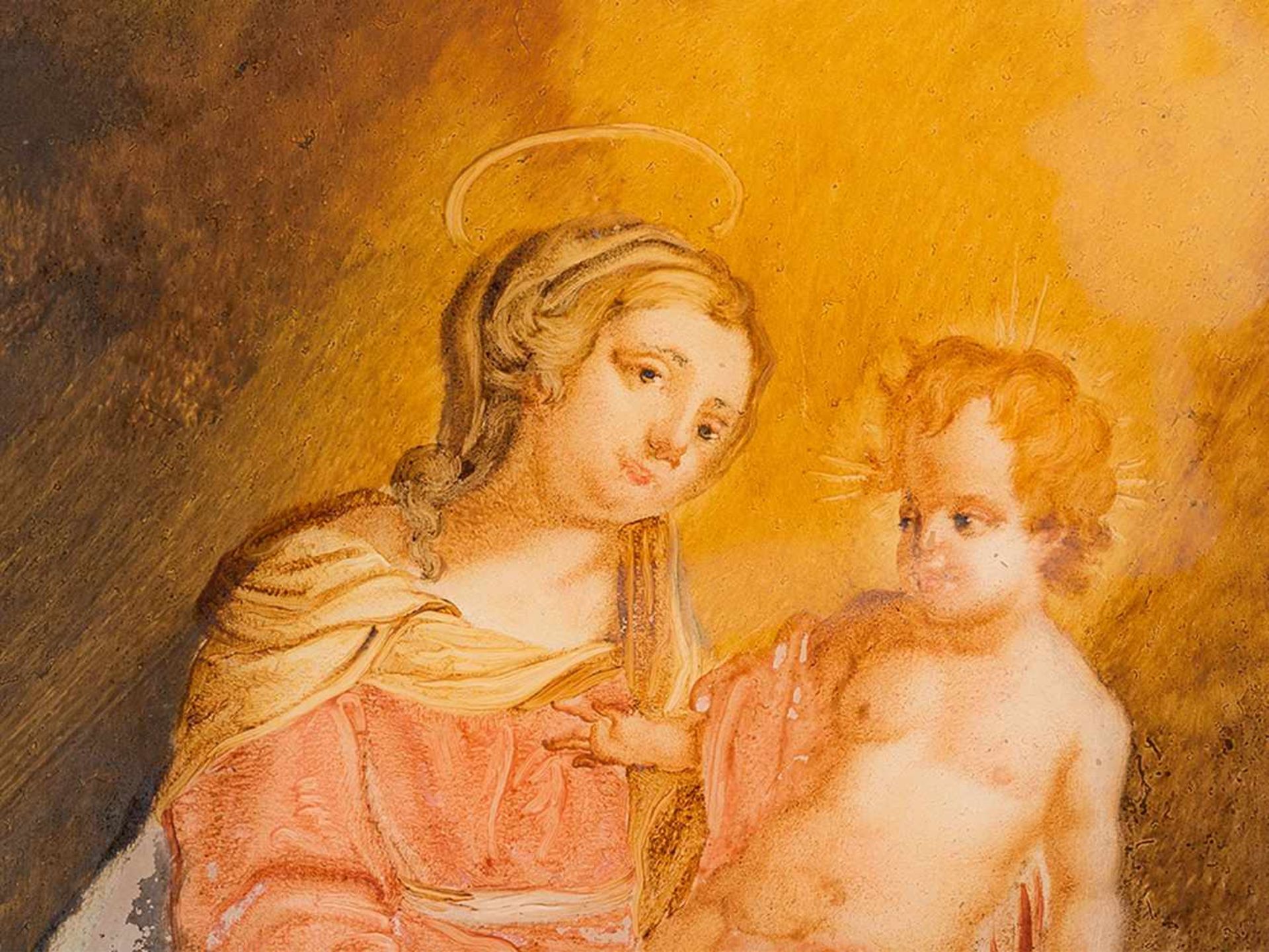 Madonna & Child, Reverse Glass Painting, Spanish School 18th C. - Bild 5 aus 8