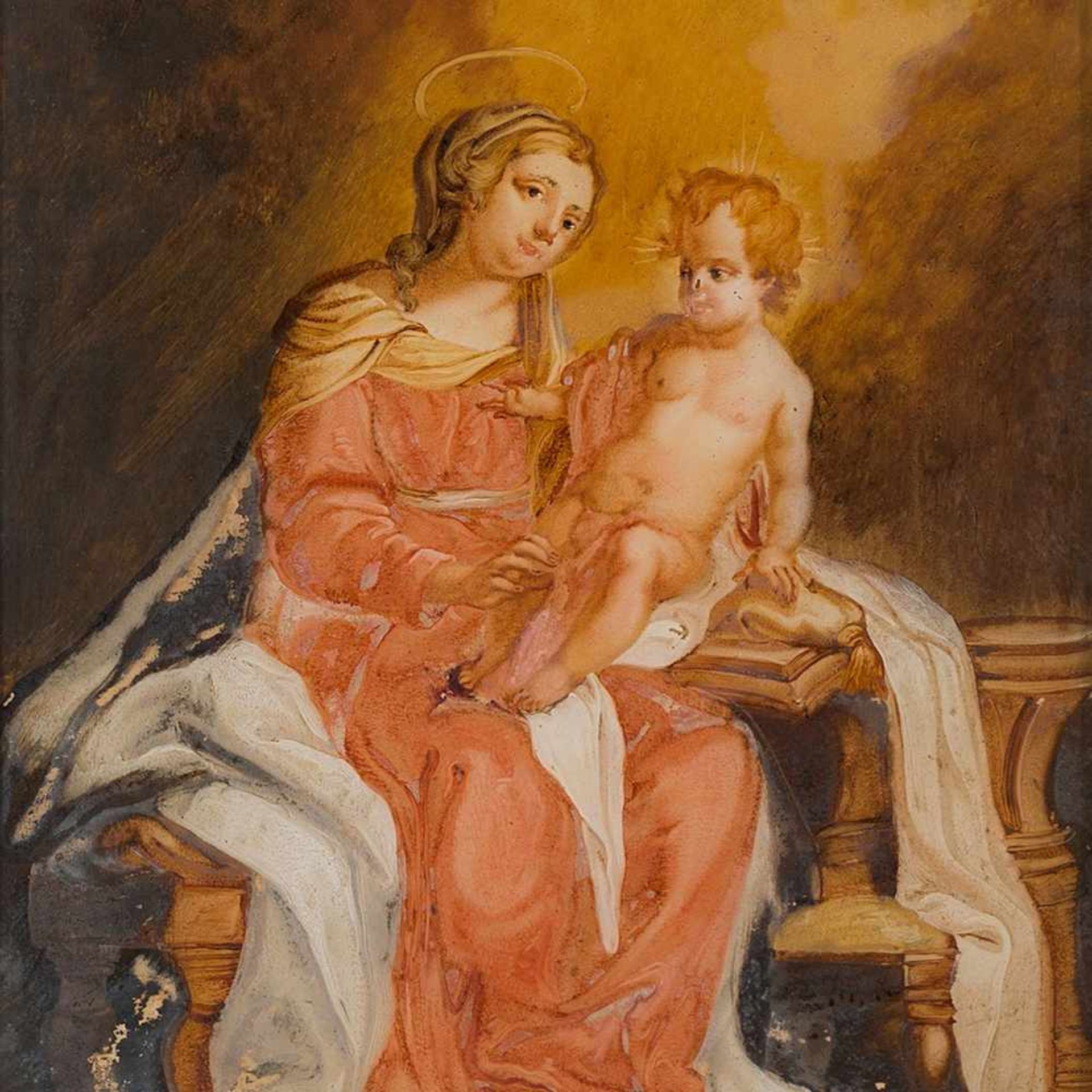 Madonna & Child, Reverse Glass Painting, Spanish School 18th C. - Bild 8 aus 8