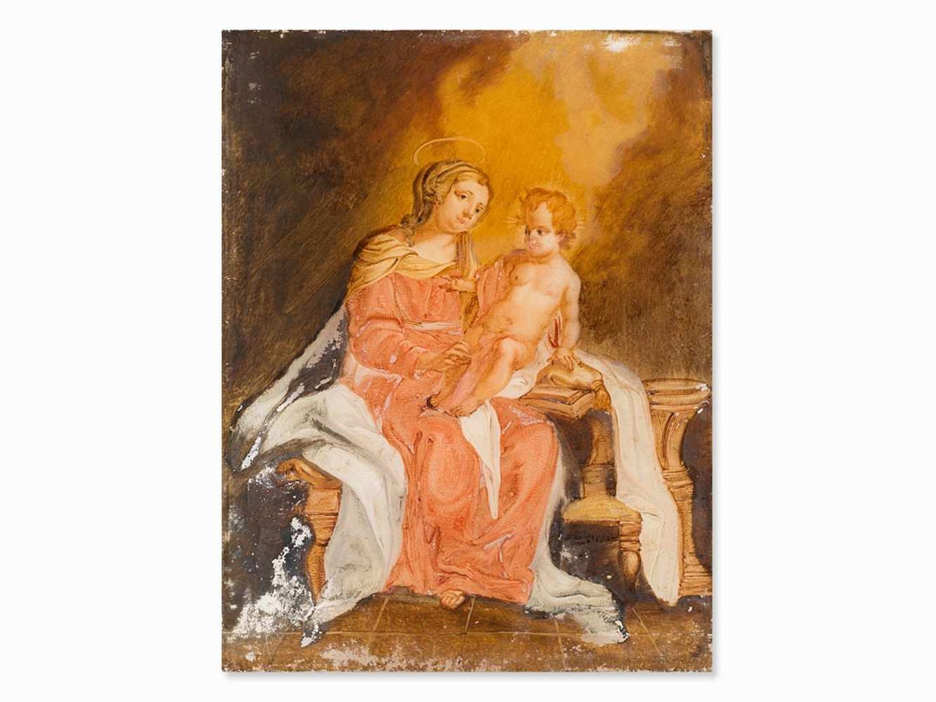 Madonna & Child, Reverse Glass Painting, Spanish School 18th C. - Bild 2 aus 8