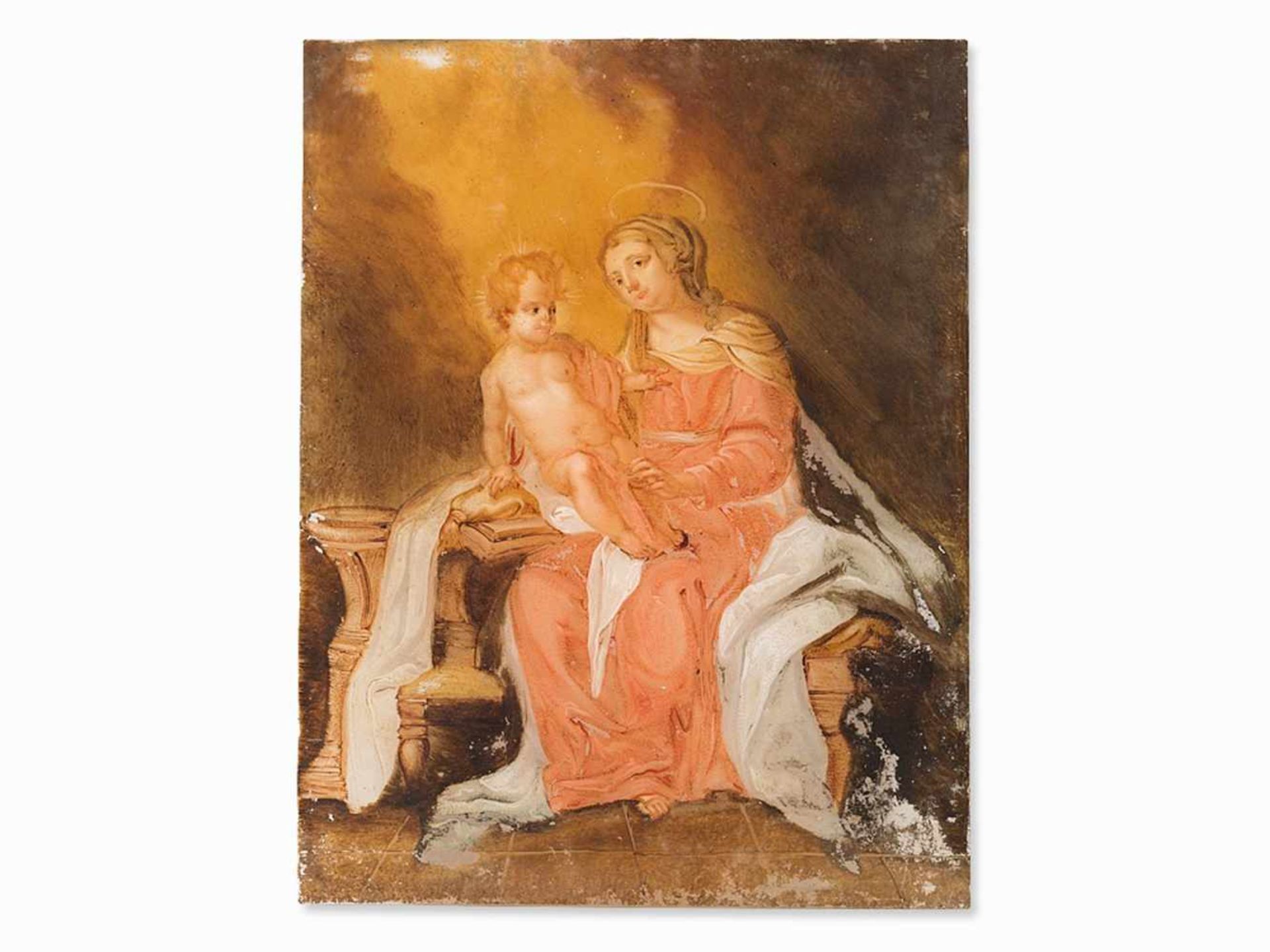 Madonna & Child, Reverse Glass Painting, Spanish School 18th C. - Bild 7 aus 8