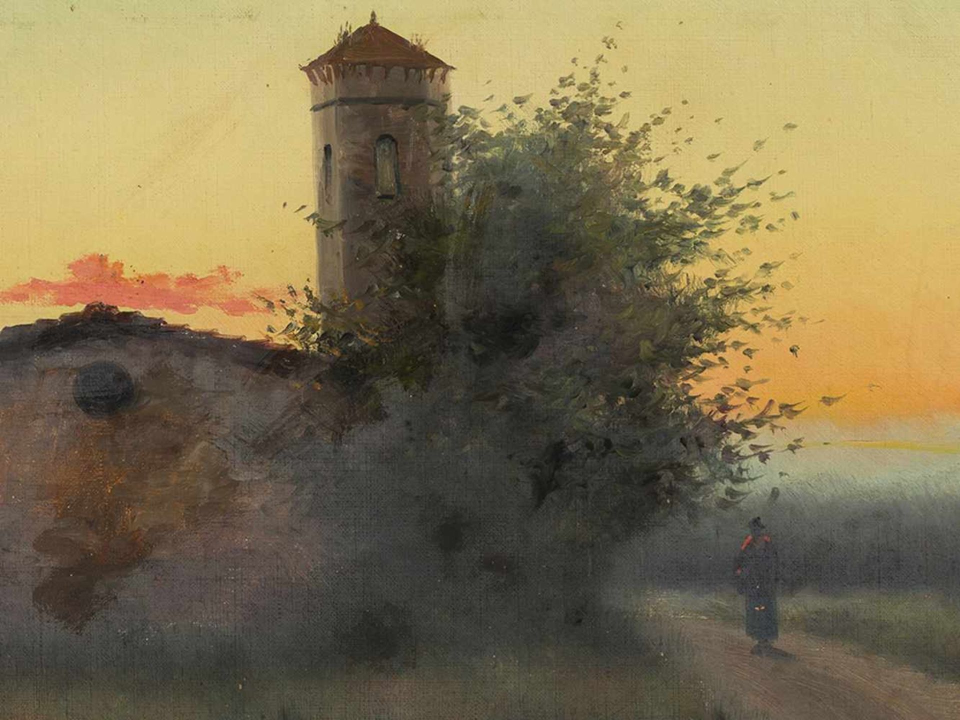 Vidal, Oil Panting, Landscape with Sunset, Spain, 1st H 20th C. - Bild 5 aus 9