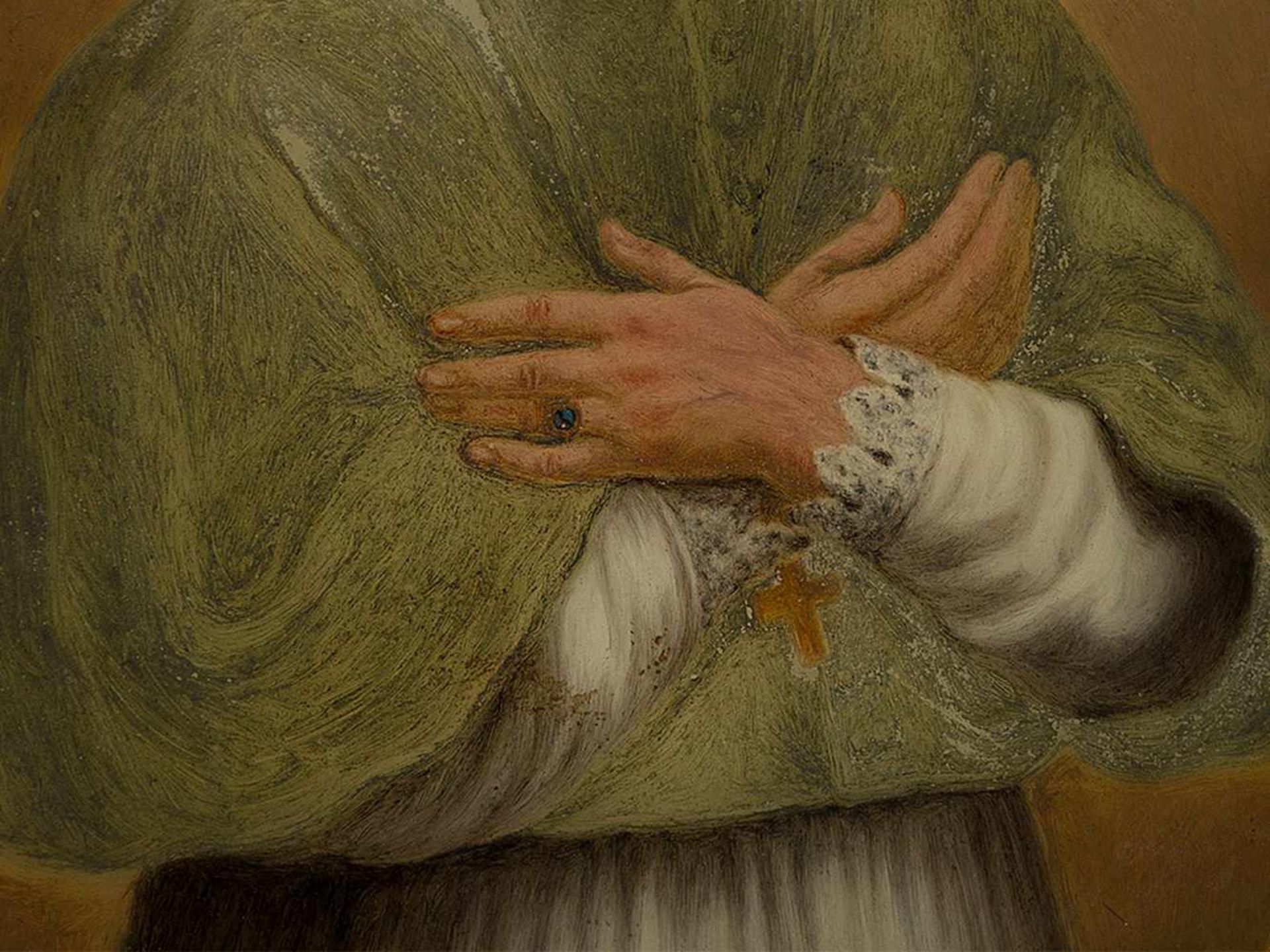Portrait Church Father, Reverse Glass Painting, Spain, 18th C. - Bild 4 aus 8