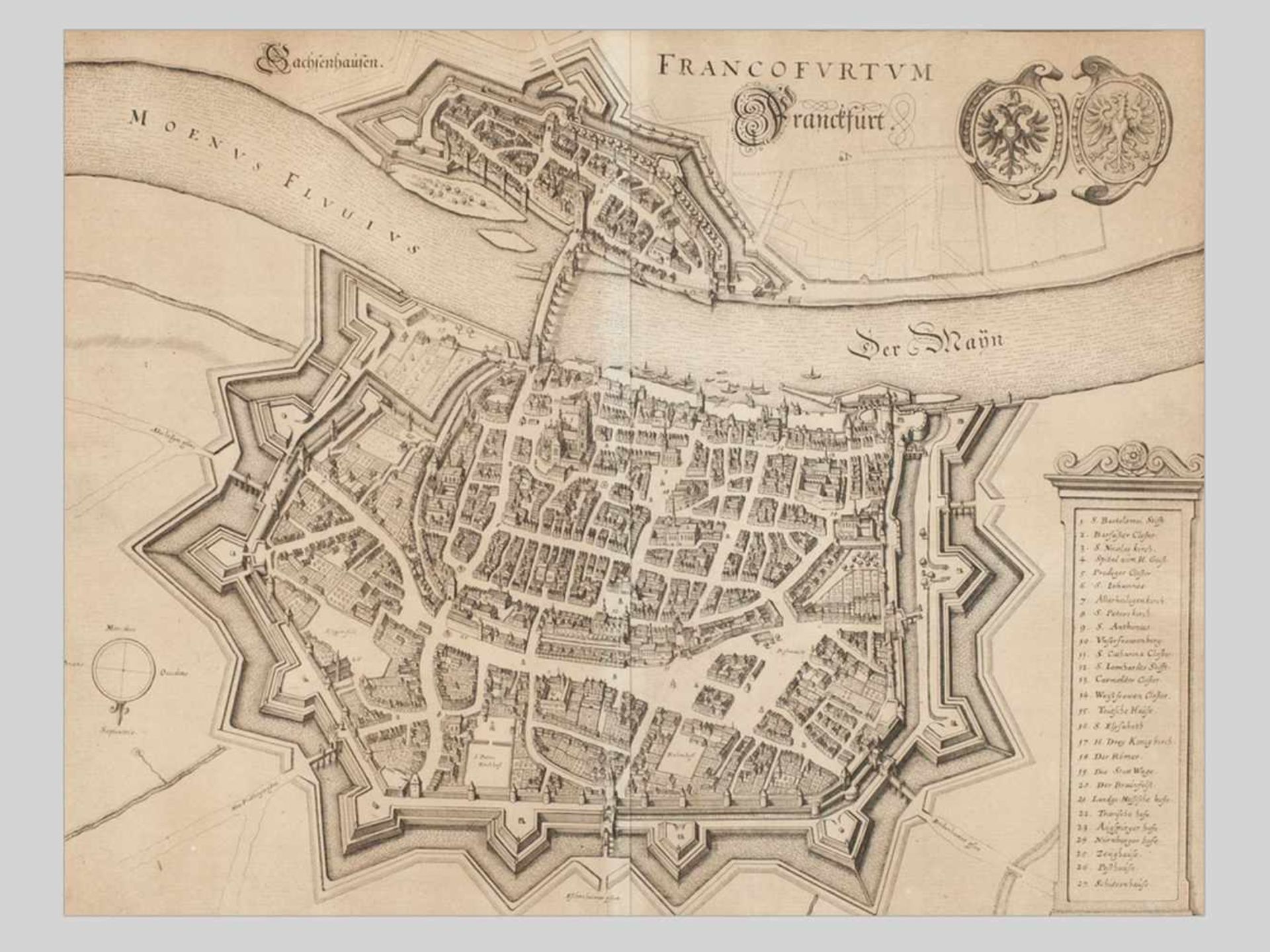 Matthäus Merian, Birds-Eye View of “Franckfurt”, 1645/ 19th C<br / - Bild 3 aus 7