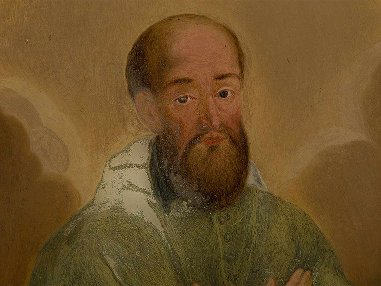 Portrait Church Father, Reverse Glass Painting, Spain, 18th C. - Image 3 of 8