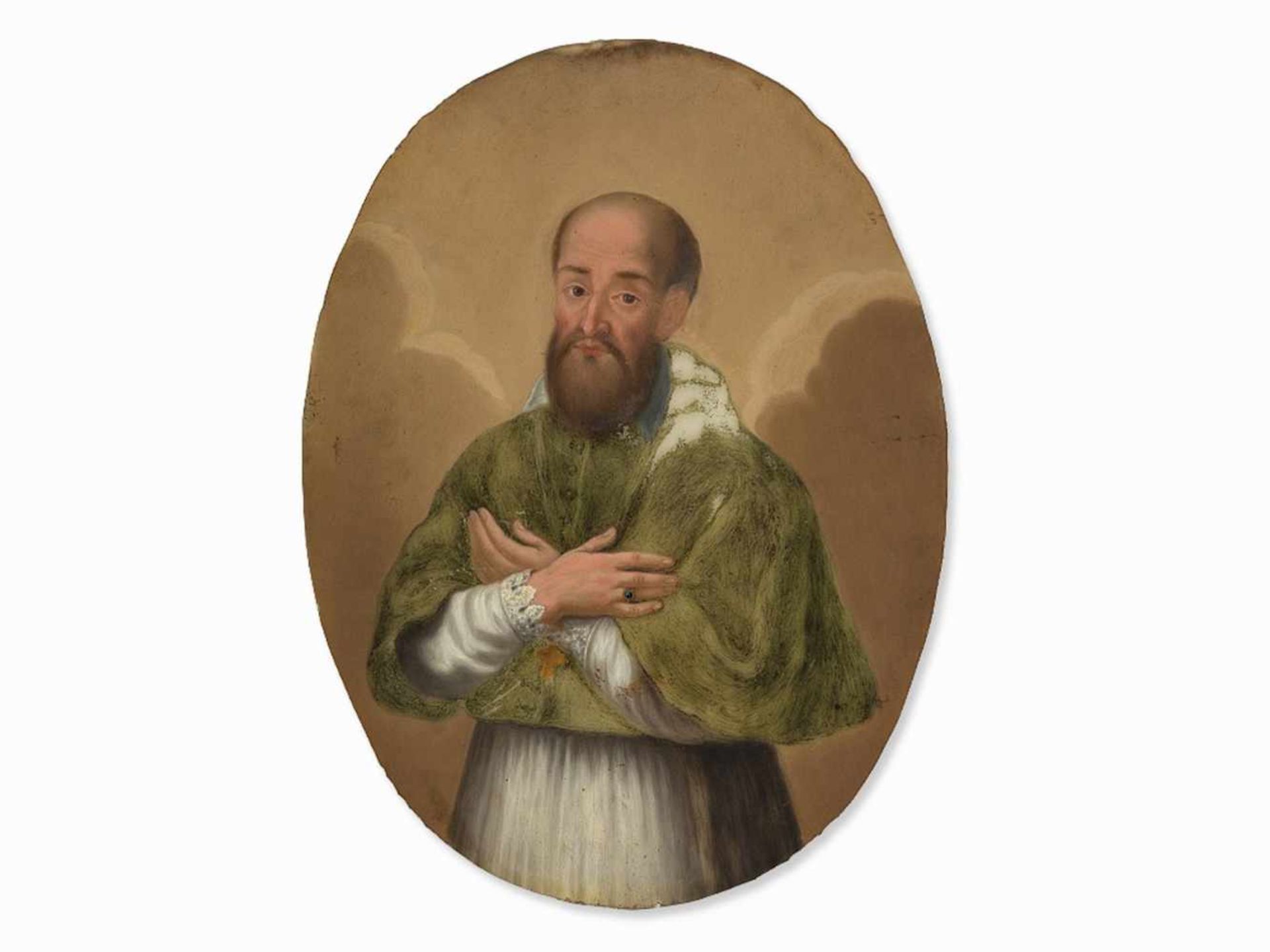 Portrait Church Father, Reverse Glass Painting, Spain, 18th C. - Bild 5 aus 8