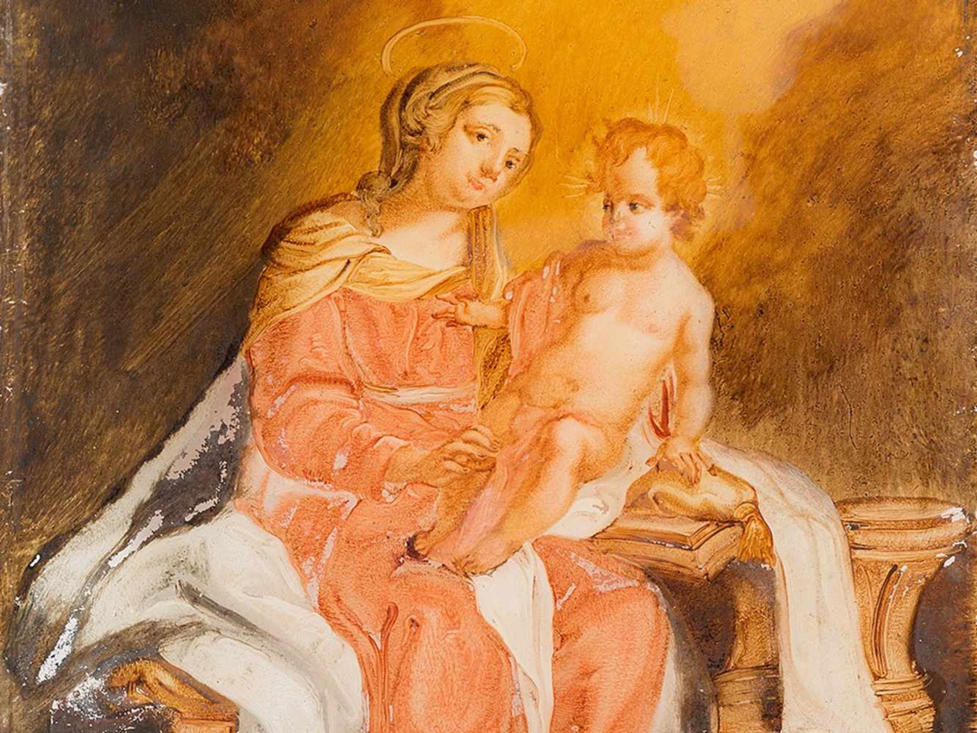 Madonna & Child, Reverse Glass Painting, Spanish School 18th C. - Bild 4 aus 8
