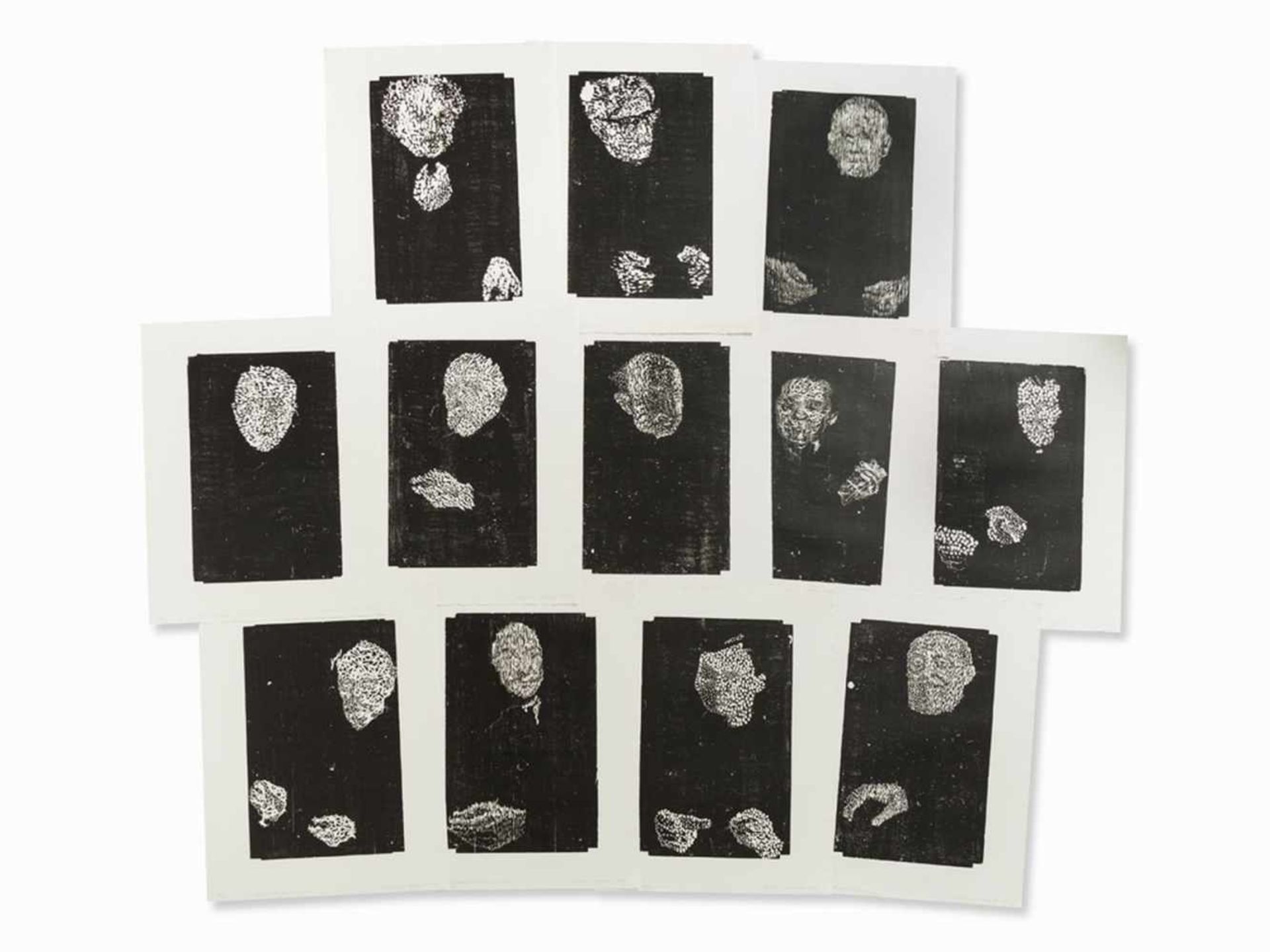 Matthias Mansen, Symposion (Köpfe), 12 Woodcuts, 1999<