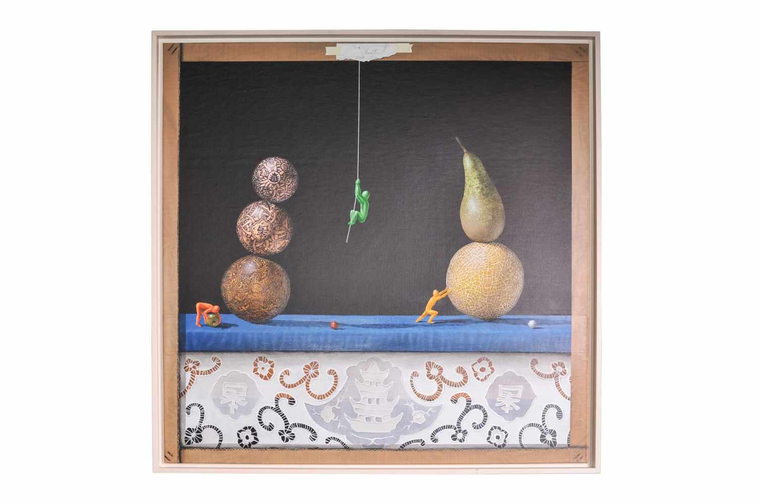 Jose Vicente "Still life with balls, fruit and colorful men"