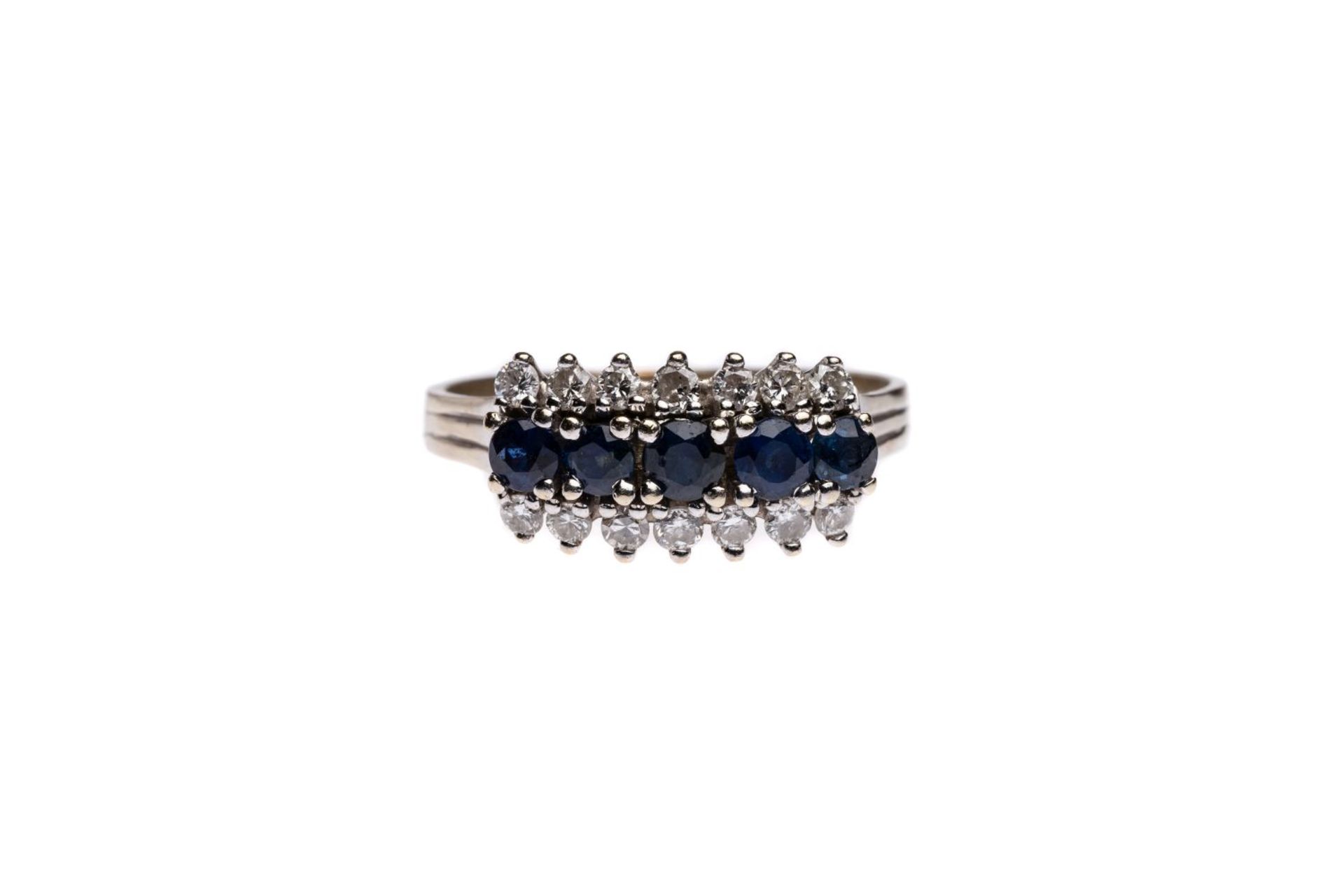 Diamond ring14k white gold ring with brilliants total carat weight approx. 0.21 ct, and sapphires - Bild 2 aus 4