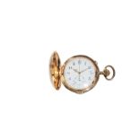 Quarter hour repeater pocket watch with chronographGold pocket watch with spring cover as well as