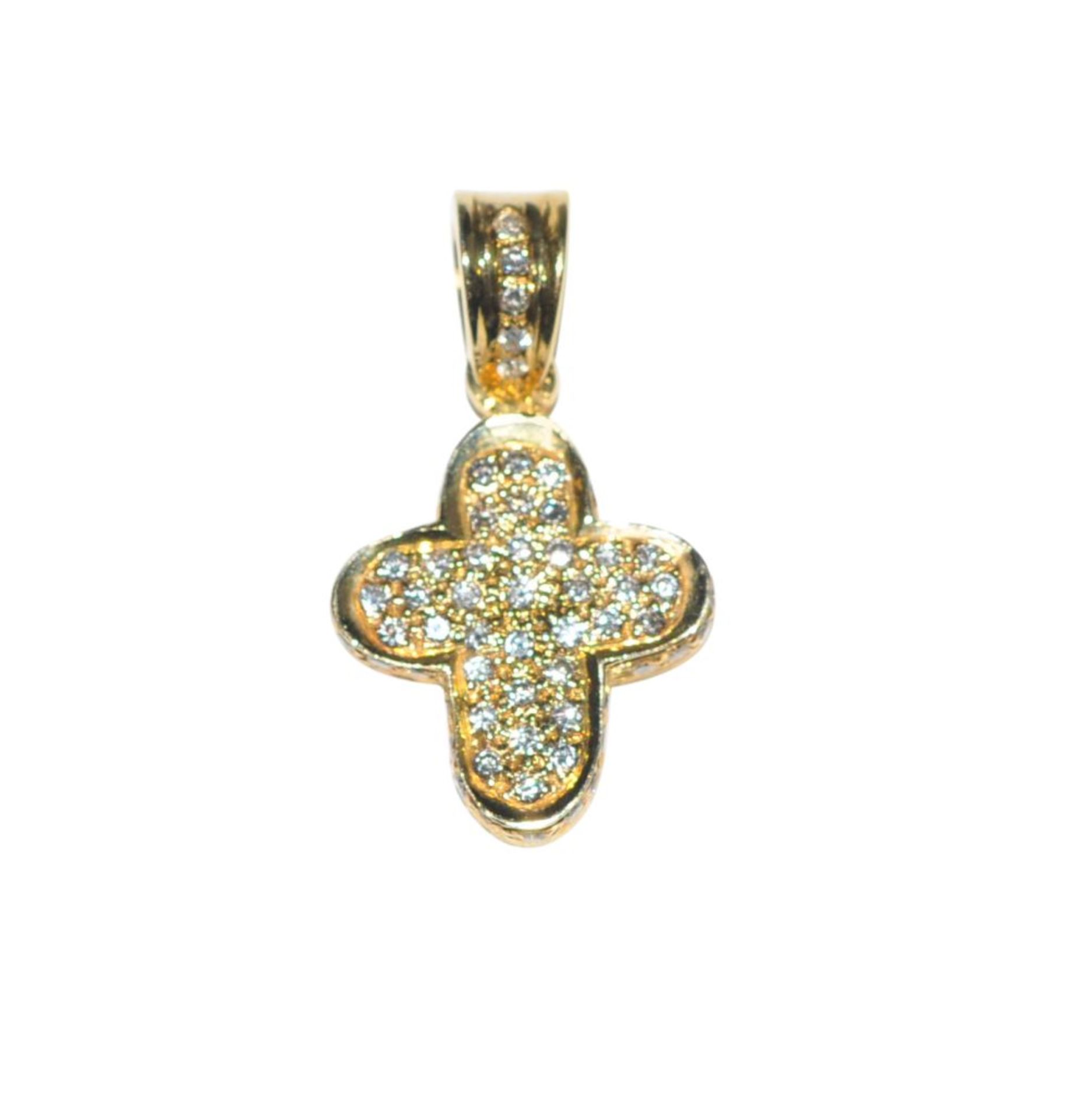 Diamond cross pendantGolden cross pendant, 18kt, with diamonds, approx. 0.92ct, total weight 2. - Bild 2 aus 3