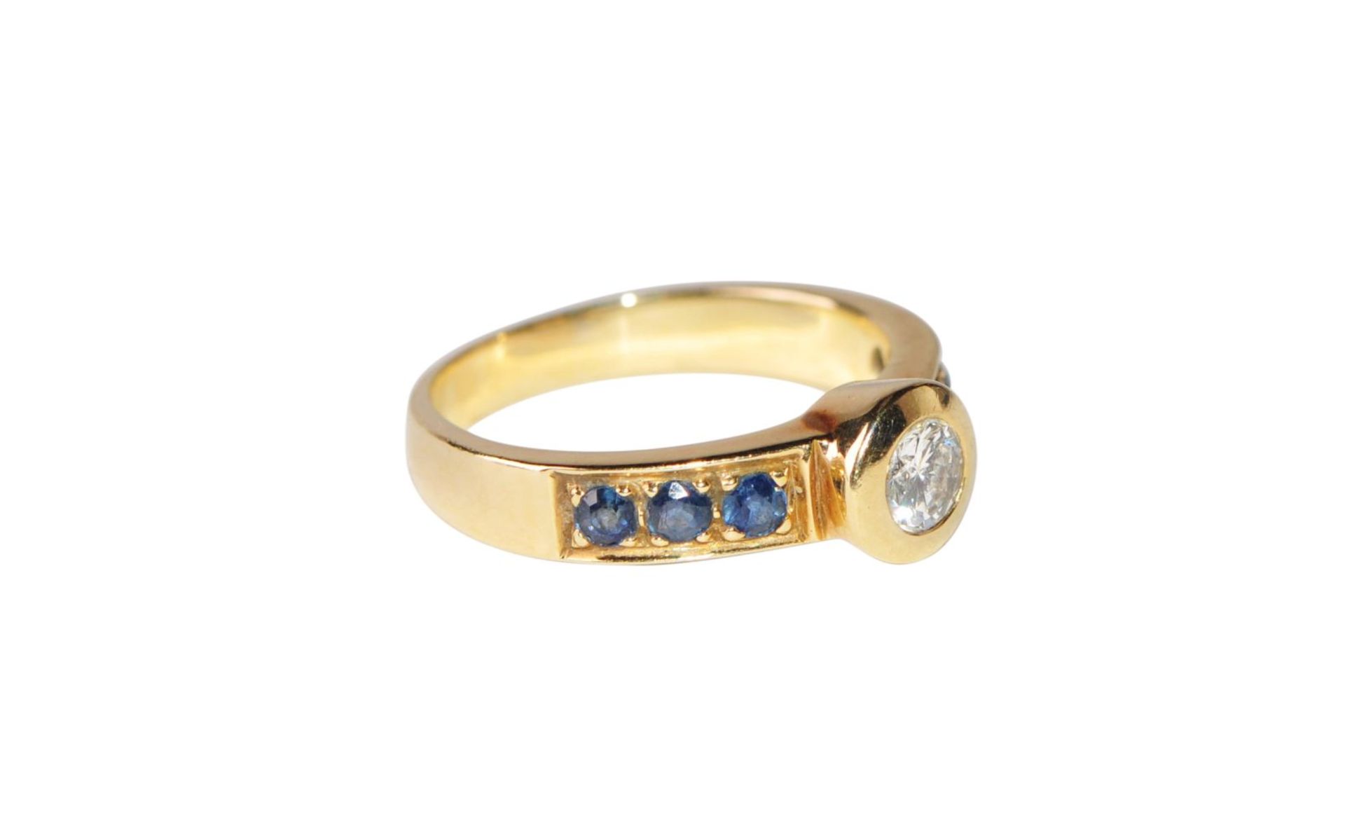 Diamond ring14Kt gold ring with 1 brilliant-cut diamond, approx. 0.35 ct, and sapphires, approx. 0. - Bild 3 aus 3