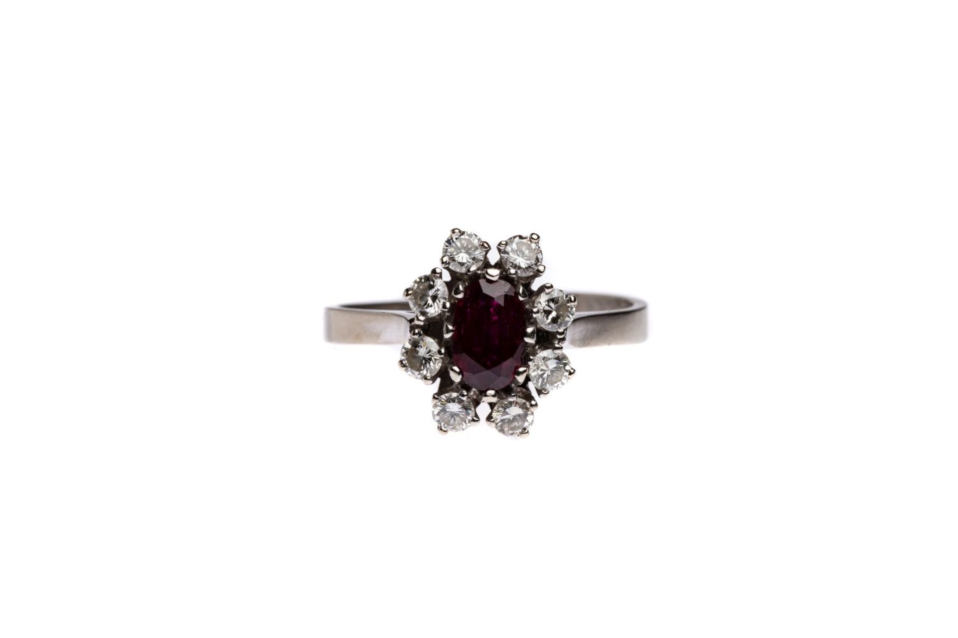 Brilliant ring with ruby14k white gold ring with brilliants total carat weight approx. 0.6 ct, and a - Bild 2 aus 4