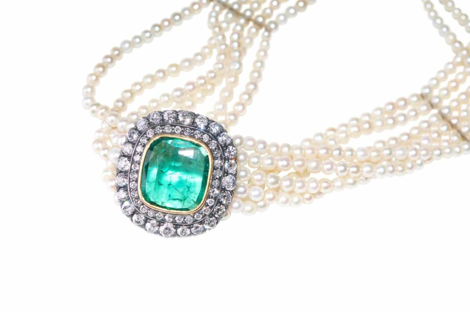 Brilliant emerald pearl necklace Oriental Pearl-Necklace with diamonds total carat weight approx. - Bild 3 aus 3